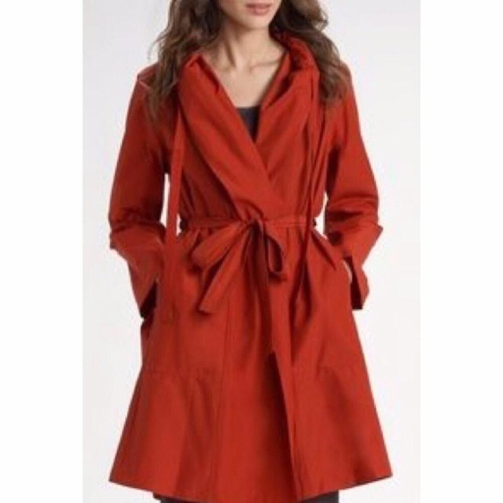 Eileen Fisher Burnt Orange Size Large Lightweight Hooded Belted Wrap Jacket
